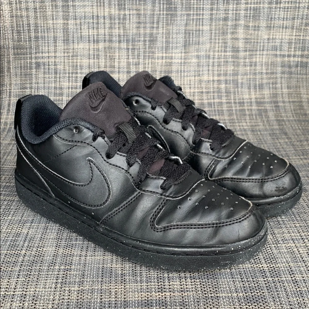 Nike Court Borough Low Recraft Black Leather Sneakers Big Kids' Shoes size 4
